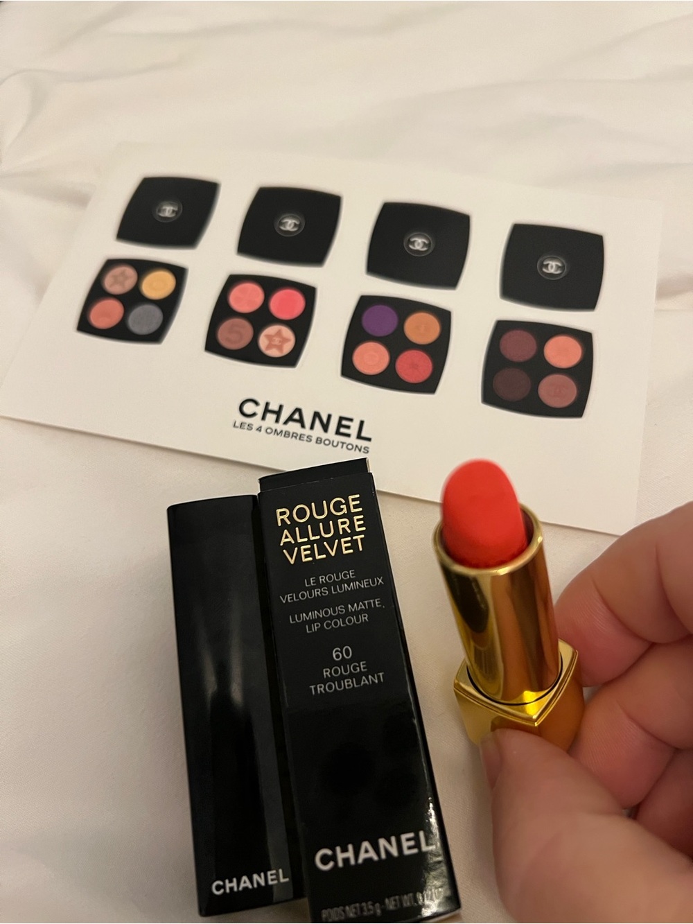 CHANEL Coral-Red Rouge Allure Velvet 60 Rouge Troublant lipstick NIB + Stickers